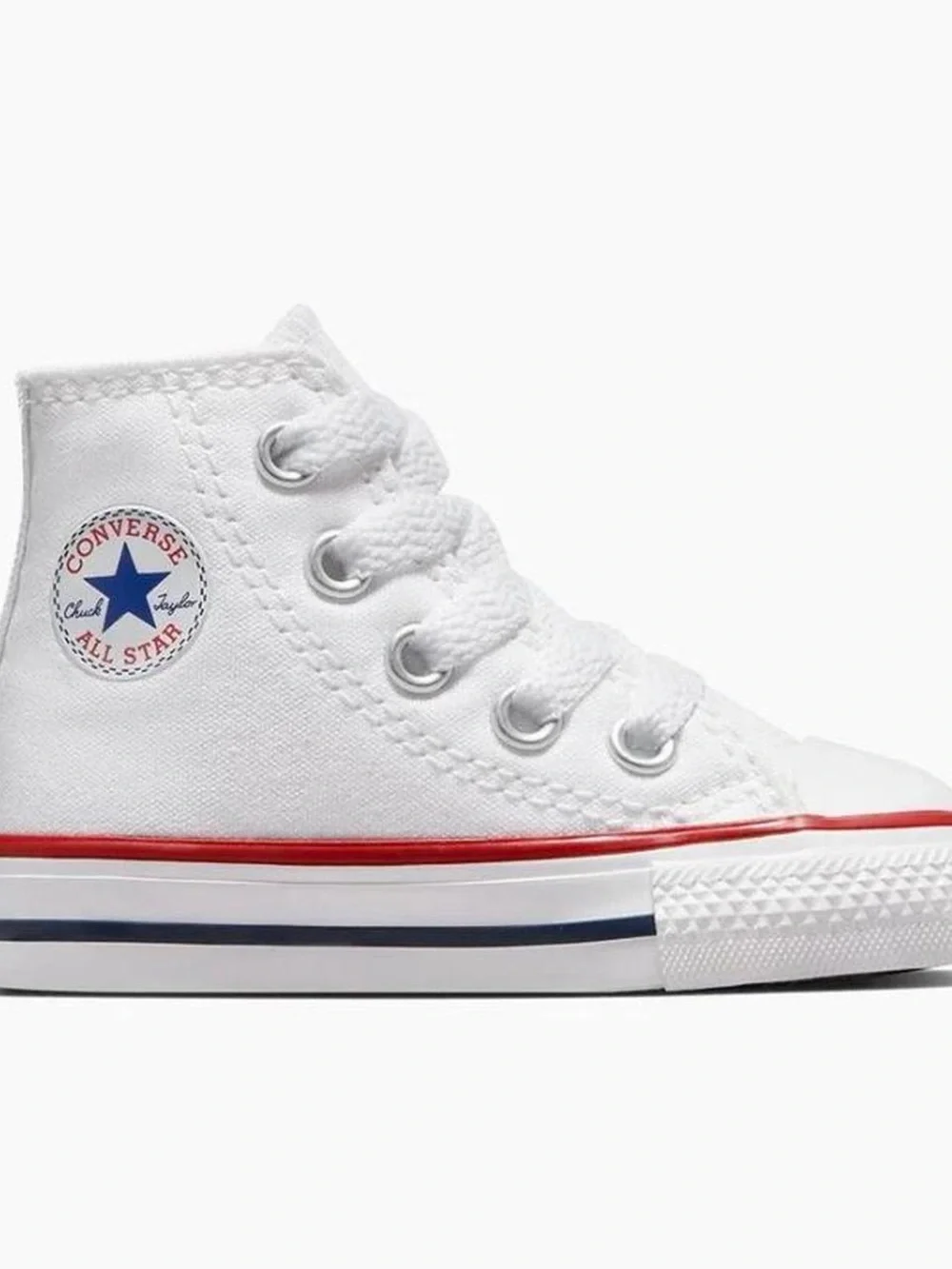 Converse White High Top Sneakers with Red & Navy Trim